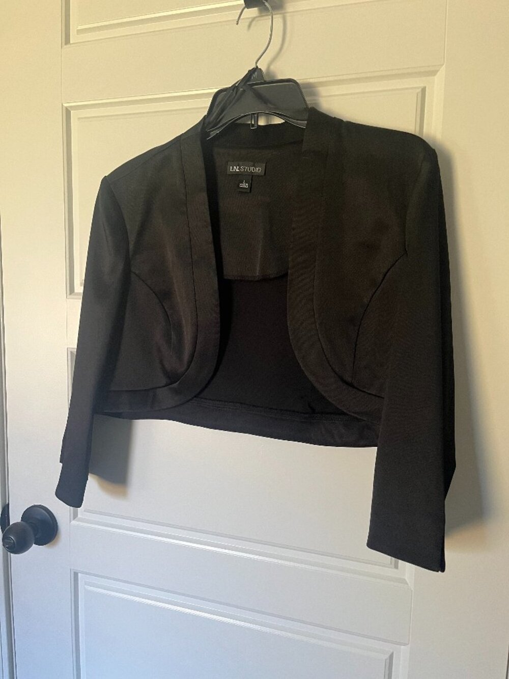 I.N. Studio Black Satin Copped Bolero Jacket / Shrug